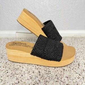 Skechers Size 8.5 Women's Summers Salt Spray Wedge Slide Sandals Black Luxe Foam